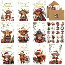 80 Sets Christmas Highland Cow Blessed Note Cards Bulk with Envelopes and 4 S...