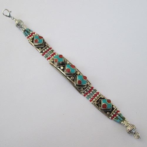Pulsera de plata tibetana hecha a mano con piedras preciosas redondas de... - Imagen 8 de 8