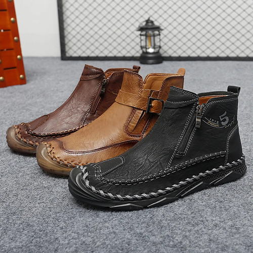 Stivali uomo fatti a mano scarpe casual stivali pelle scarpe comode sneakers - Foto 14 di 27