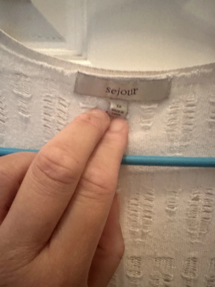 Cárdigan Suéter Sejour 2X Blanco Manga Corta Botón Cuello en V Foto 4 de 4