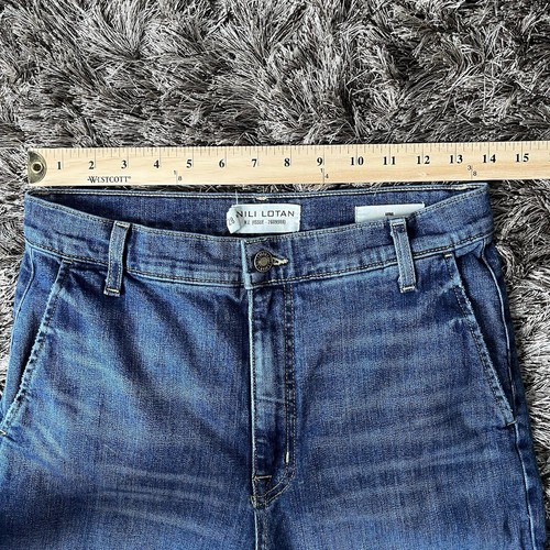 Pantalones de mezclilla Nili Lotan Anna tiro alto pierna ancha acampanados para mujer 28 azul lavado EE. UU. - Imagen 17 de 19