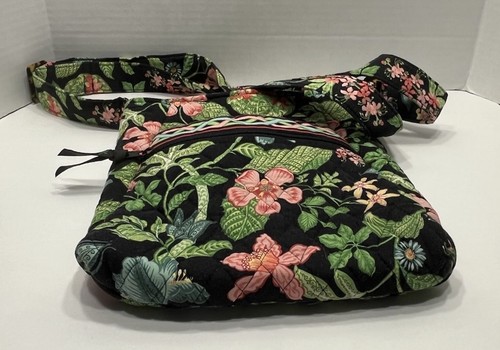 Vera Bradley Crossbody Hipster Bag In Black Botanica Print Adjustable Strap Zip - Picture 14 of 19