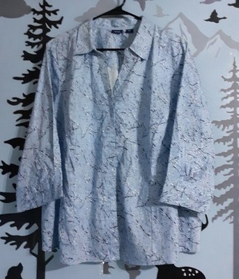 Woman s Basic Editions 3/4 Sleeve/button Up Blue Floral Print Blouse Top.sz 2x