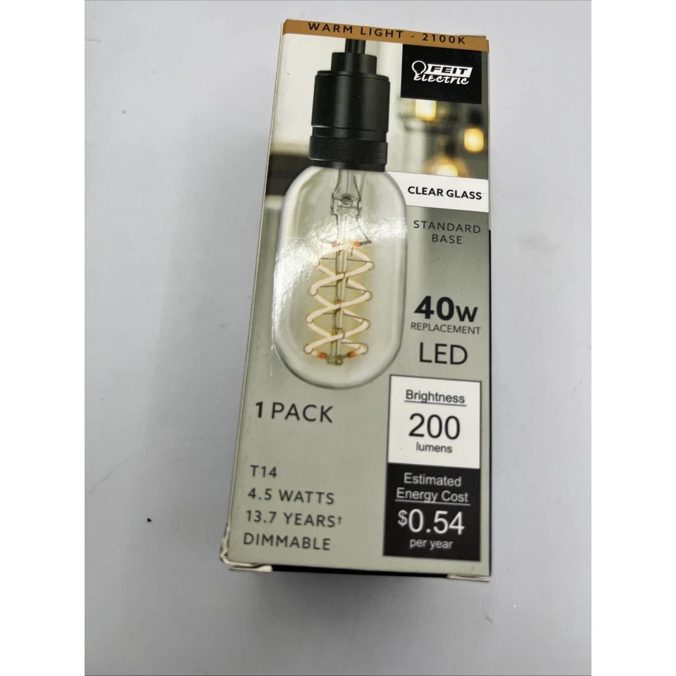 Feit Electric 40W Replacement LED Vtg T14 Bulb Warm Light 2100K Dimmable 1 Pack - Image 3 of 4