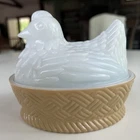 Vintage AVON Milk Glass Hen on Nest Covered Dish 5.5" Soap Candy Trinket 1970s