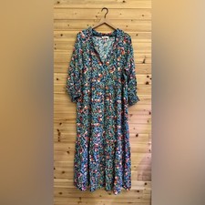 Natural Life XL Floral Tiered Maxi Dress V Neck Long Sleeve Bohemian Ruffle