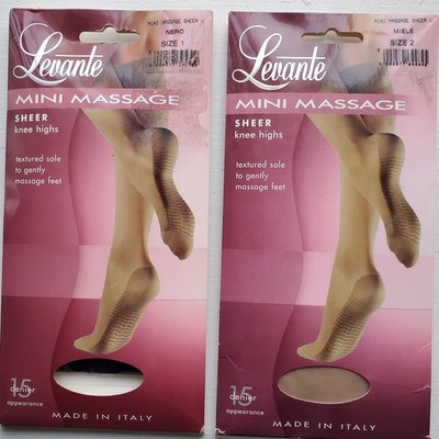 Levante Mini Massage Feet Sheer Knee Highs Tan/Black Texture Soles # 163