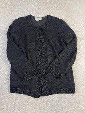Laurence Kazar Jacket Womens Medium Black 100 Silk Beaded Evening Party Formal