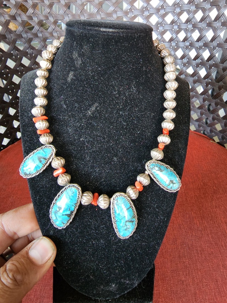 Vintage Natural Turquoise & Polished Silver BB Vintage Natural Turquoise and Ingot Silver Bracelet main image 3