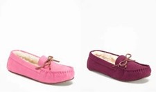 New Old Navy Women Sueded Sherpa Comfy Purple Pink Moccasin Slippers 5