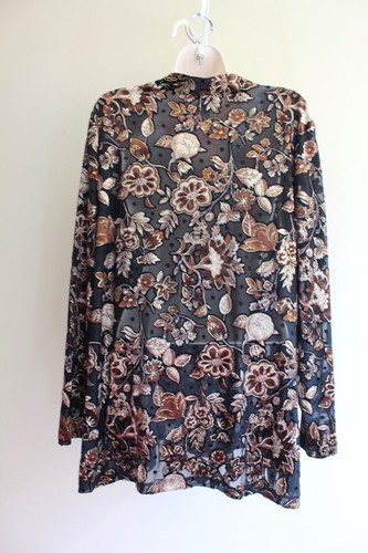 Avenue Devore Shirt Womens 22 24 2X Plus Brown Gold Floral Semi Sheer Tab Collar - Picture 8 of 8