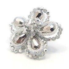 Sparkling and Vibrant Gray Crystal and Bead Floral Statement Ring