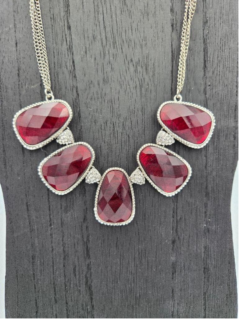 c1946 Statement Necklace Red Silver - image 2
