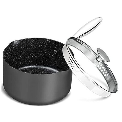 3 Quart Saucepan with Lid, Hard Anodized Nonstick Sauce Pan with Strainer 3 QT