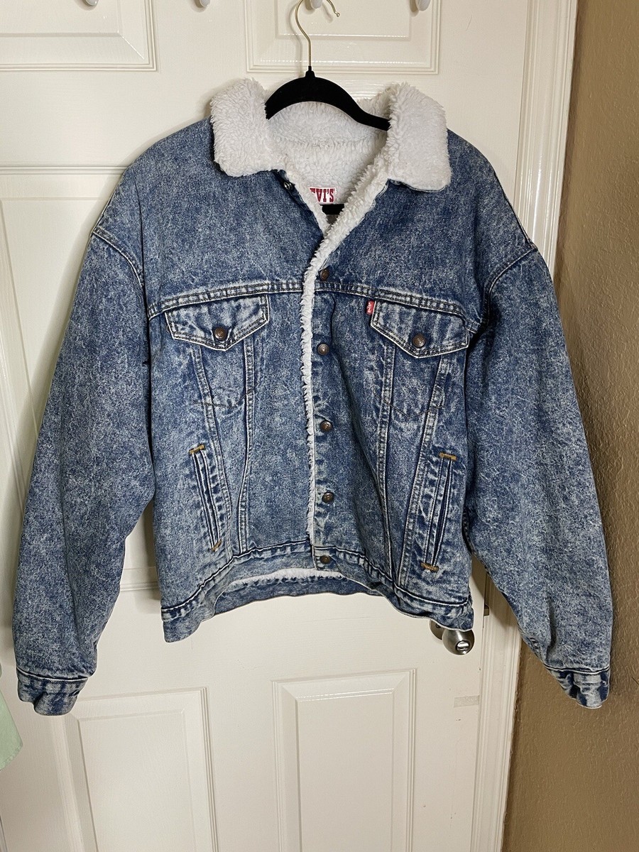 Vintage 1980's Levi's Denim Sherpa Fur Lined Trucker Jean Jacket