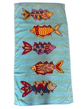 Colorful Fish Beach Towel Water Blue Green 55” x30" Cotton Sultans Linens