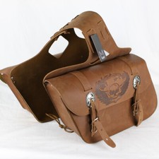 Motorrad Chopper Skullwing Saddlebag Satteltaschen Taschen Echt Leder Braun USA