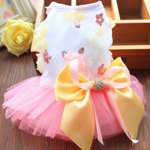 Pet Dog Wedding Dress Bow Tutu Skirt Clothes Lace Mesh Tulle Costume Cute - Picture 12 of 14