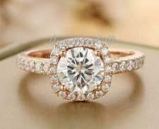 14k Rose Gold 2.63ct Round MOISSANITE D/VVS1 Halo Solitaire Engagement Ring