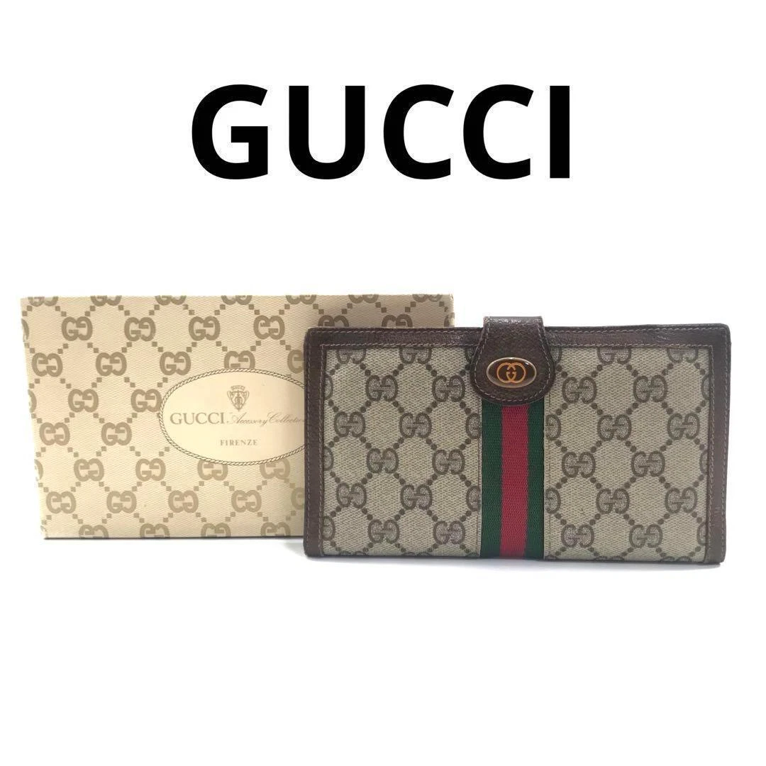 Authentique sac à main long Gucci vintage sherry double pli GG Supreme PVC marron