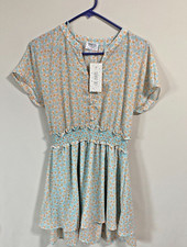 Sienna Sky Dress Size M Floral V-Neck Short Sleeve Fit And Flare (R3)