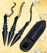 7.5" Split Blade Throwing Knife W/ Black Cord Wrapped Handle 3pc Set