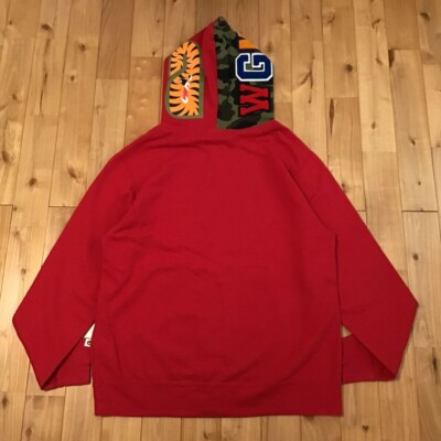 2XL BAPE Crazy Face Tiger Shark Hoodie Full Zip Red A Bathing Ape