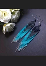 Tribal Earrings Native Large Boho American Seed Beads Handmade Earring
