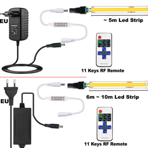 12V 24V COB Led Strip Flexible Tape Lights RF Remote Dimmable EU US Plug 1m~10m - Picture 18 of 18