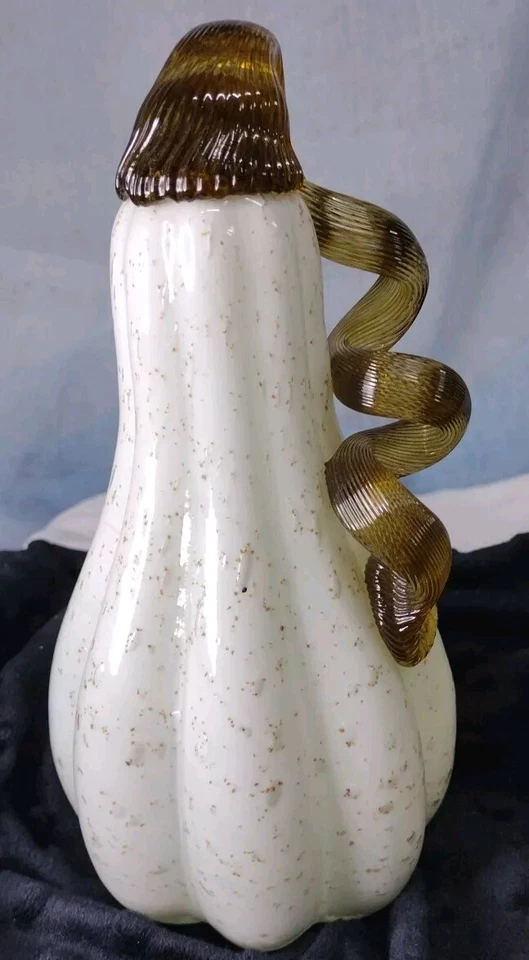 Calabaza de vidrio artístico soplado a mano blanco moteado verde tallo decoración 8" de alto X 4" de diámetro Foto 4 de 4