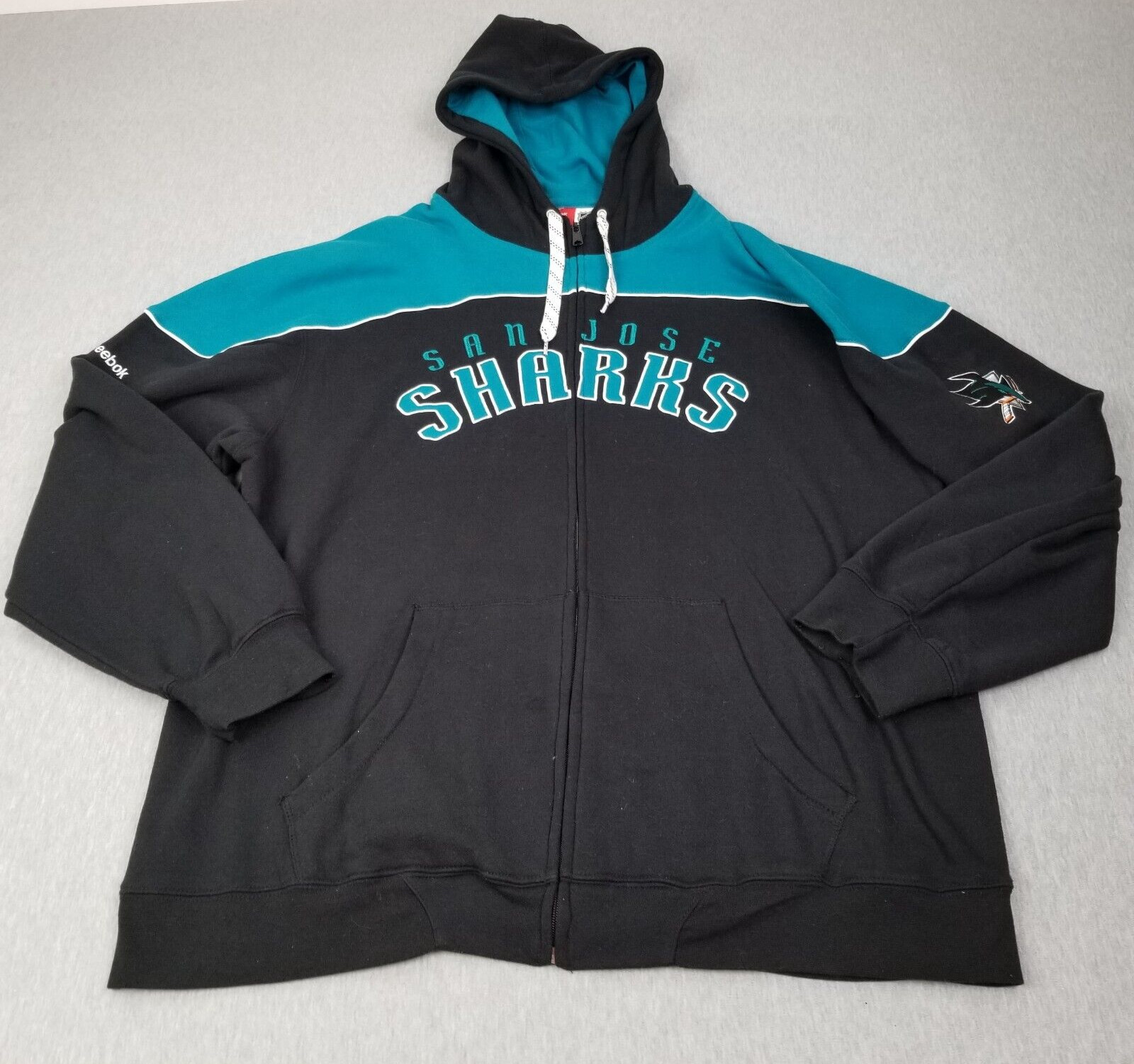 San Jose Sharks Hoodie Men's Extra Large Black Teal NHL Sweater Reebok Full Zip