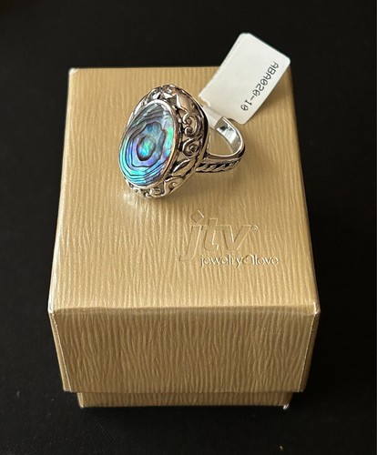 New JTV Ring Abalone Shell Size 10 Oval .925 Sterling Filigree Pacific Style - Picture 6 of 14