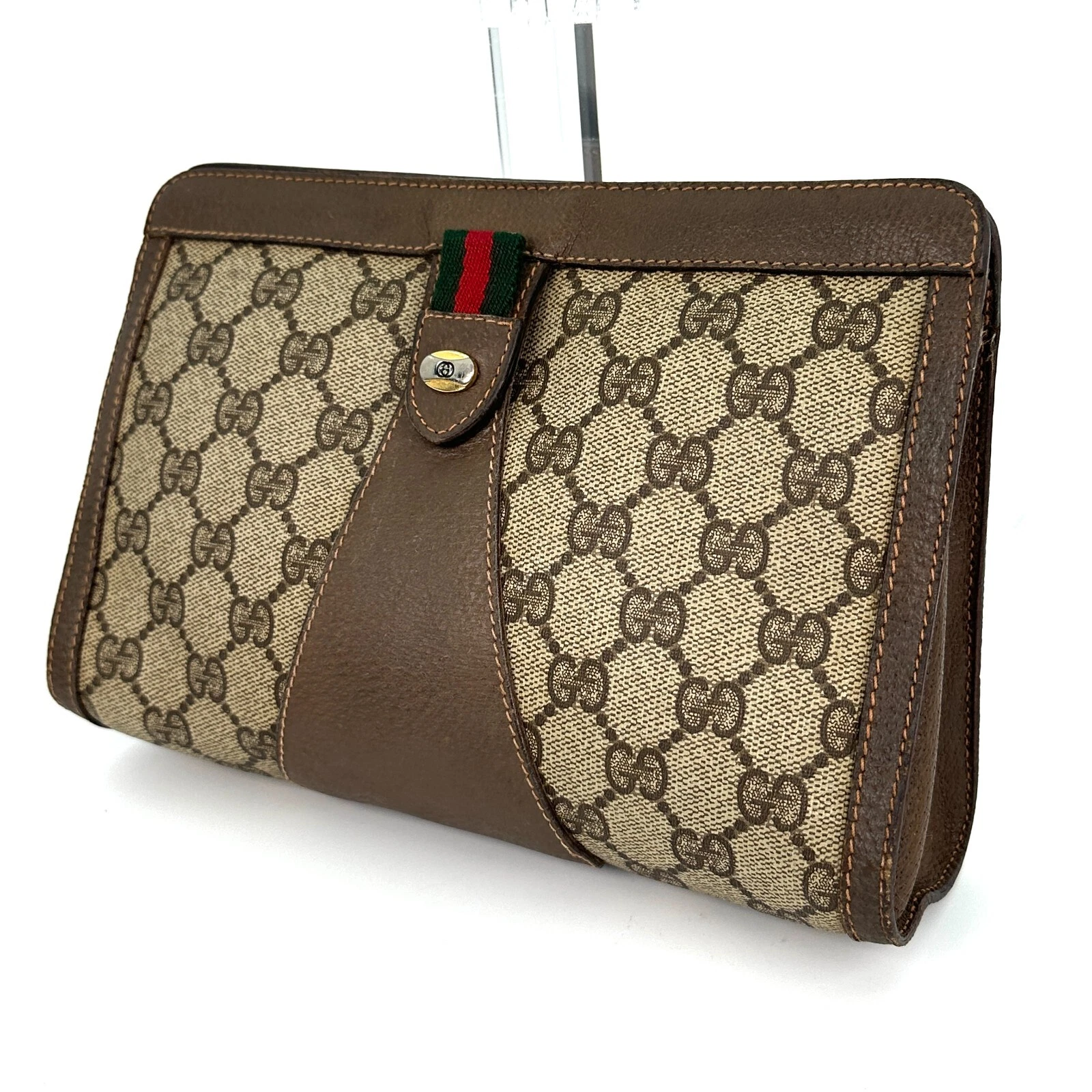 Sac à main vintage Gucci pochette ligne sherry marron authentique