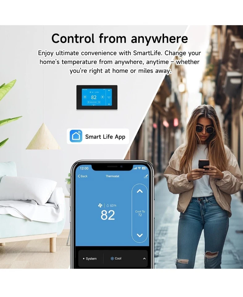 Smart Thermostat for House with C-Wire Adapter, Programmable WiFi Thermostat Com - Image 4 of 4