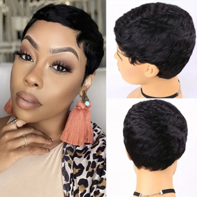 Pixie Wigs Short Black Natural Human Hair Straight Wigs for  display picture 2