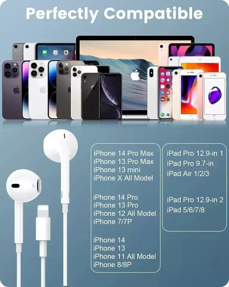 Wired Earphones Headphones For Apple iPhone 7 8 9 13 14 Pro Max 12 11 X - Image 4 of 4