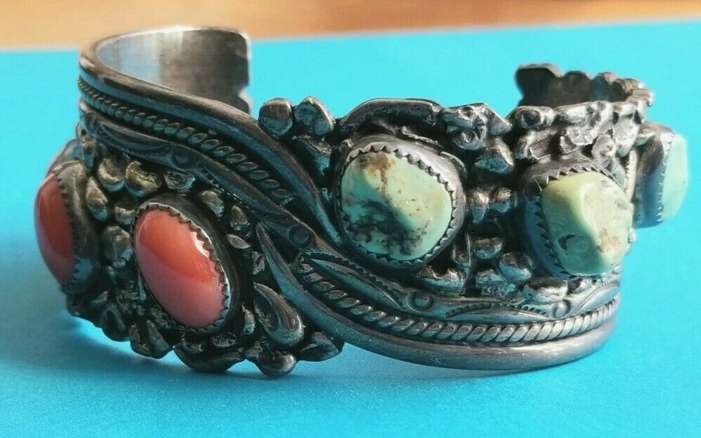 Important Vintage Native American Navajo Turquoise Sterling Silver David Tune Bracelet Old Important Vintage Native American Navajo Turquoise Sterling Silver David Tune Bracelet Old