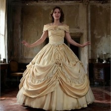 Champagne Princess Prom Dress Ruched Vintage Ball Gown Evening Gown Off Shoulder