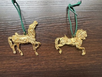 2-Reed & Barton Gold Plate Carousel Horse's Collectible Ornaments   no box