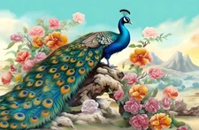 Peacock Birds Flower Landscape Painting Home Decor Wall Art Printed On Canvas 46