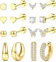 Ohrringe Set 8 Paar Hypoallergen 316L Chirurgenstahl 18K Vergoldet Creolen Damen