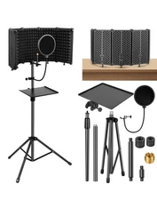 Microphone Stand with Isolation Shield and Pop Filter for Recording