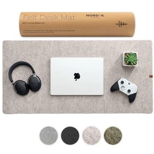 Nordik Large Felt Desk Mat Stone Oat Beige 35x17 Inch Computer Keyboard Mouse