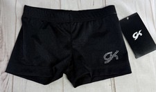NWT GK Elite Gymnastics Black Nylon Micro Mini Leotard Shorts Jeweled CS 5-6