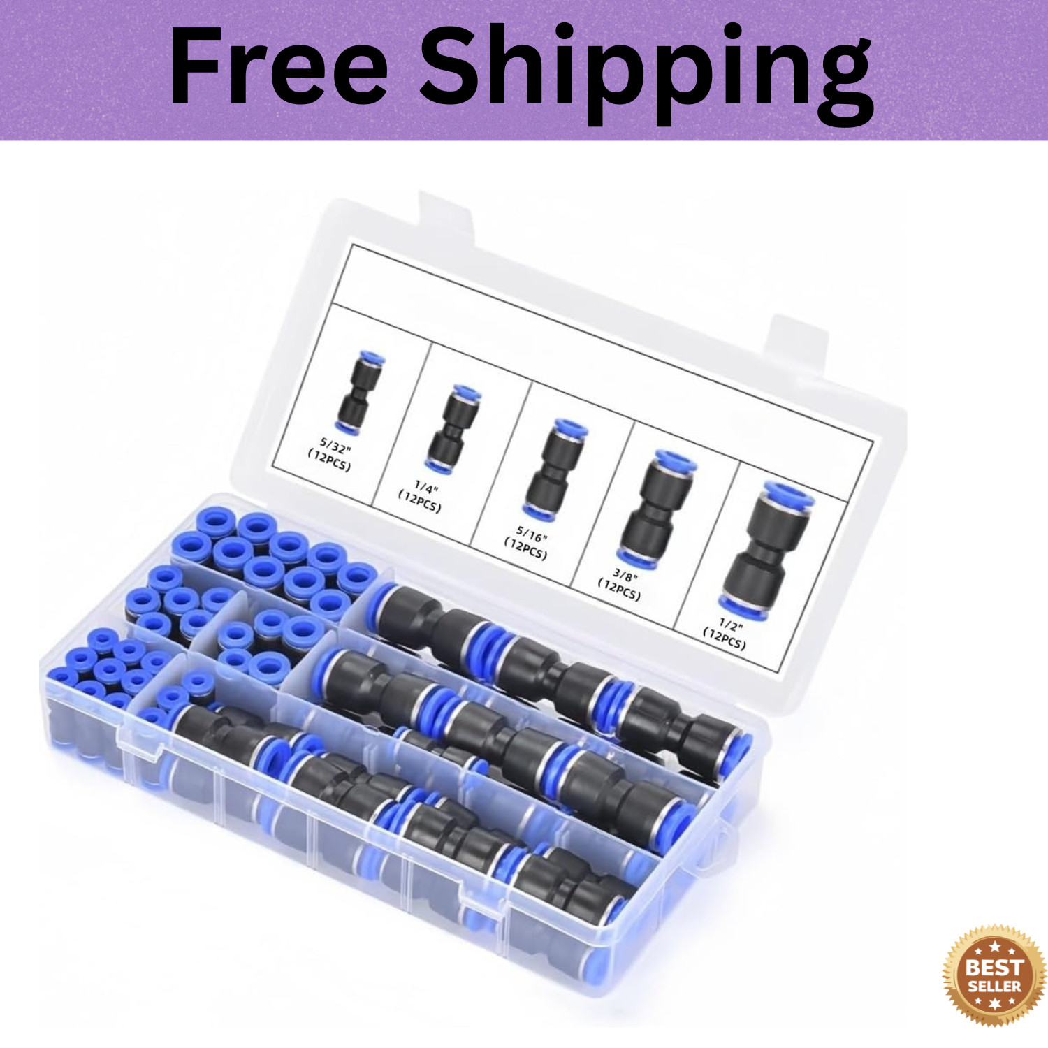 60Pcs Quick Connect Air Hose Fittings, Pneumatic Push to Connect Fittings Kit, 5