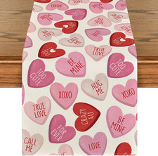 Pink True Love Heart Table Runner for Valentine's Day, 13x72 Inches