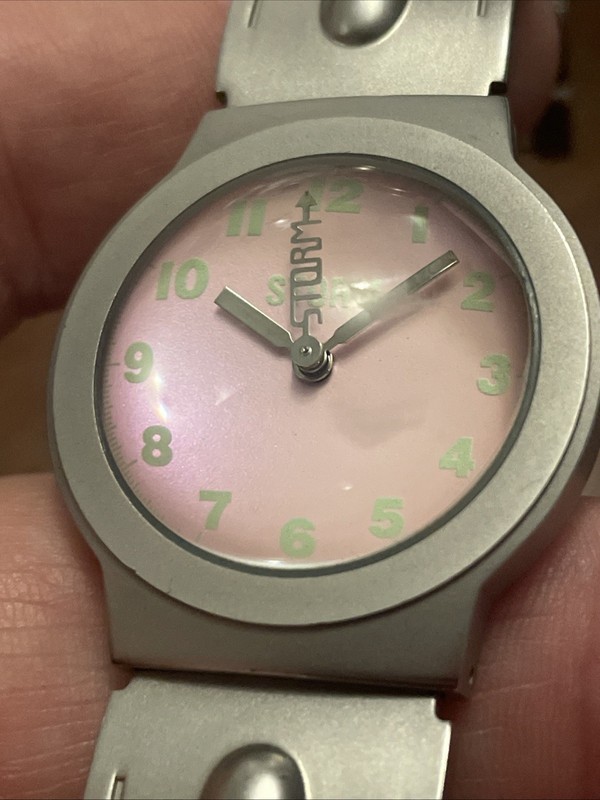 Vintage STORM Nuclear Lazer Stainless Steel Blue Dial Watch Rare Pink Dial