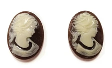 3 Vintage Japan Victorian Lady With Ponytail 40x30mm Oval Brown Resin Cameos 182