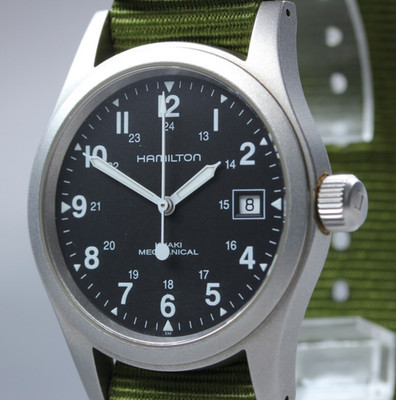 [N NEUWERTIG] Hamilton Khaki Mechanisch H694190 37mm Grün Handaufzug Herrenuhr