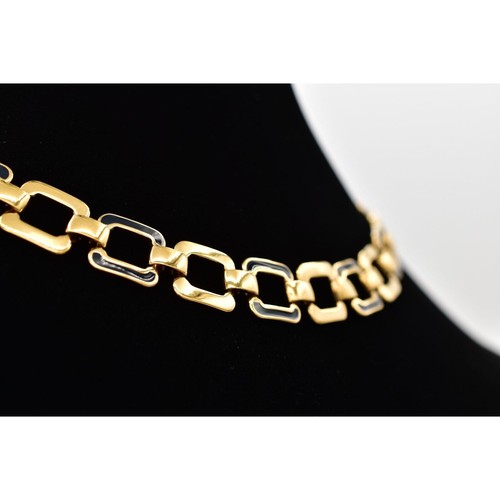 Monet Vintage Halsband Halskette schwarz Emaille Gliederkette gold klobig signiert BinL - Bild 5 von 12